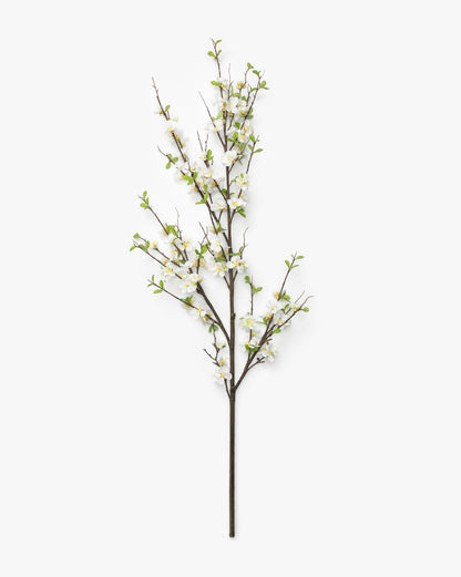 Soft White Quince Blossom Faux Branch